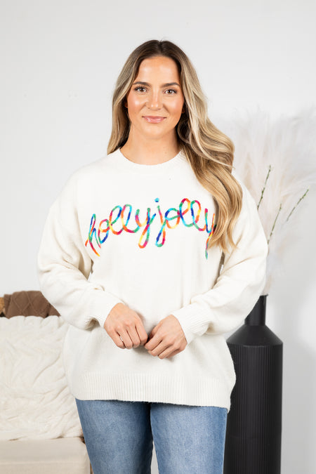 Ivory Holly Jolly Pullover Sweater