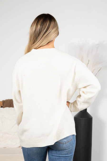 Ivory Holly Jolly Pullover Sweater