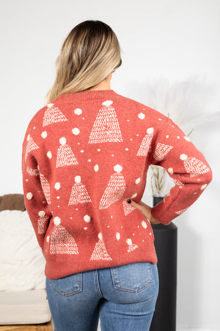 Holiday Tree Print Pompom Detail Sweaters