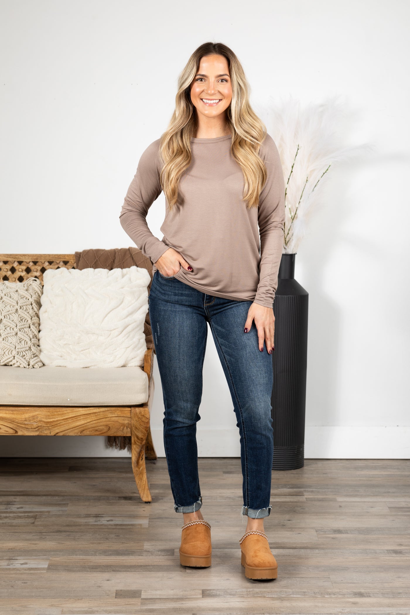 Long Sleeve Solid Terry Knit Top