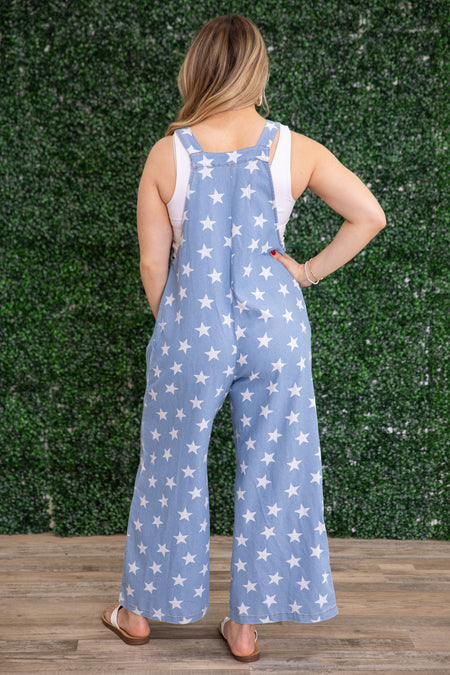 Light Denim Star Printed Jumpsuit