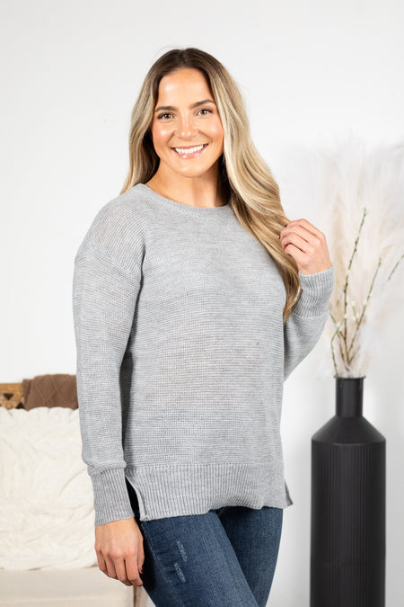 Boyfriend Fit Sweater With Mini Waffle Texture