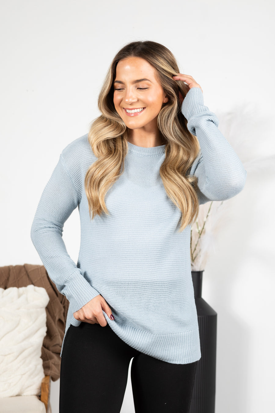 Boyfriend Fit Sweater With Mini Waffle Texture