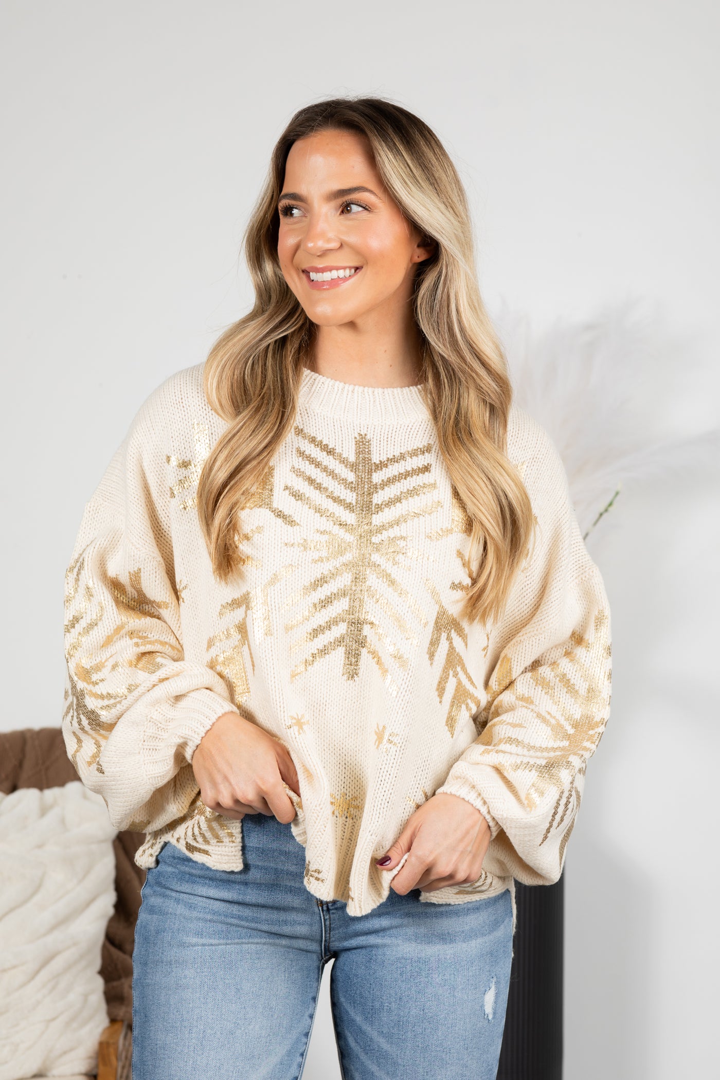 Gold Foil Snowflake Sweater