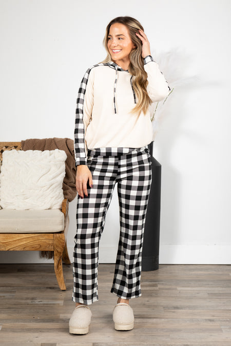 Beige And Black Checker Plaid Pajama Set