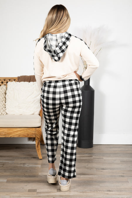 Beige And Black Checker Plaid Pajama Set