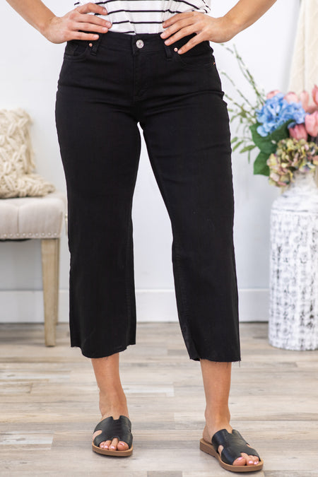 YMI Black Mid Rise Cropped Wide Leg Jean