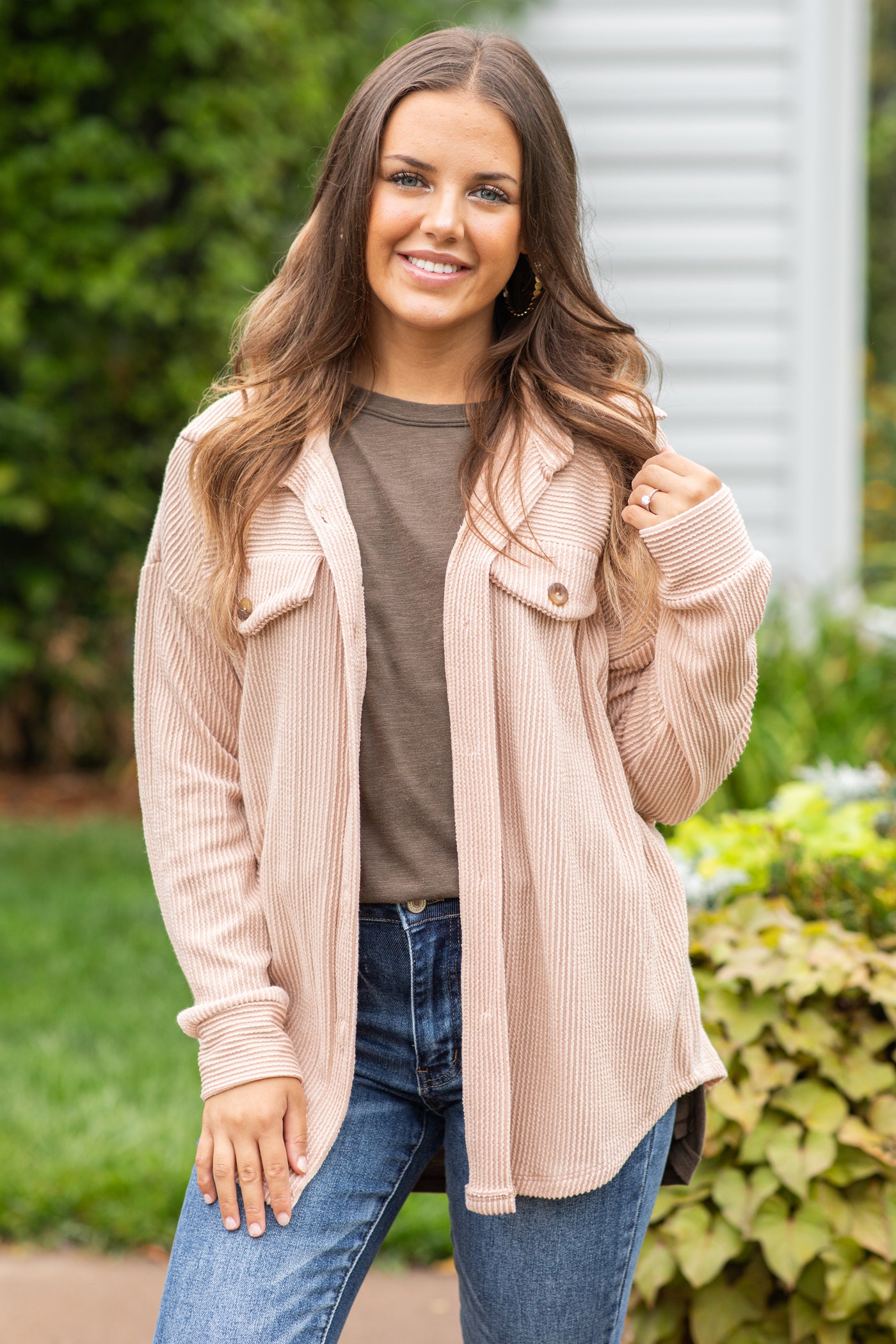 Peach Rib Knit Shacket