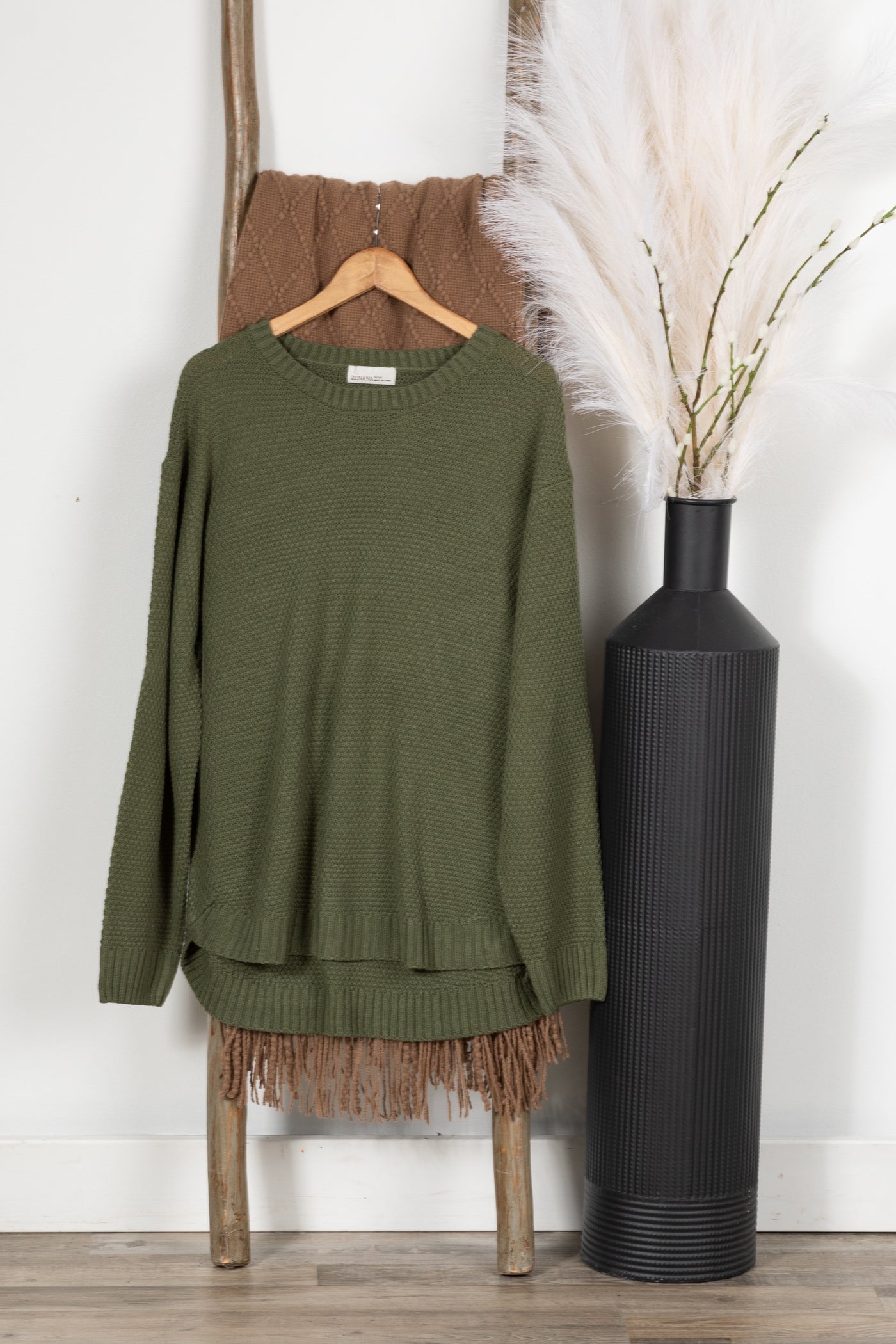 Waffle Round Neck Basic Sweater