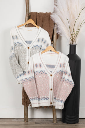 Button Down Front Geometric Pattern Cardigan