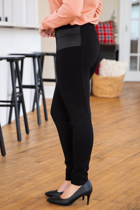 Black Pull On Ponte Pants With Elastic