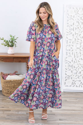 Green Floral Print Cotton Maxi Dress