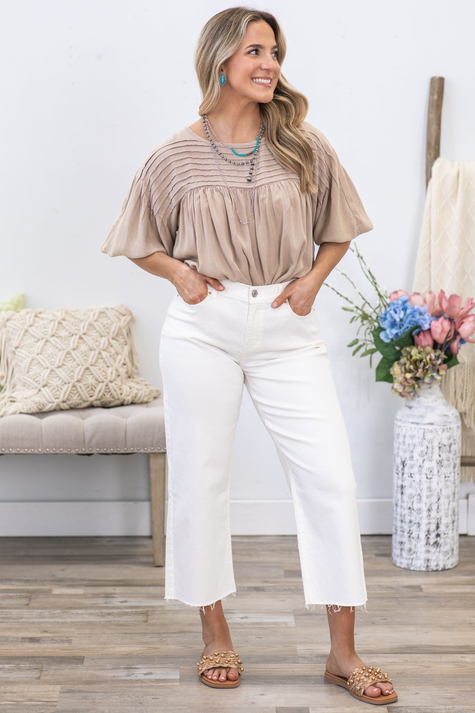 YMI Ivory Cropped Wide Leg Trouser Pants · Filly Flair