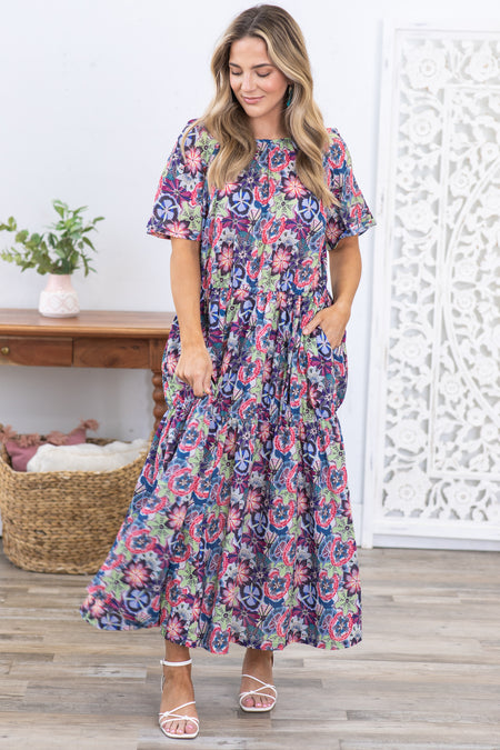 Green Floral Print Cotton Maxi Dress