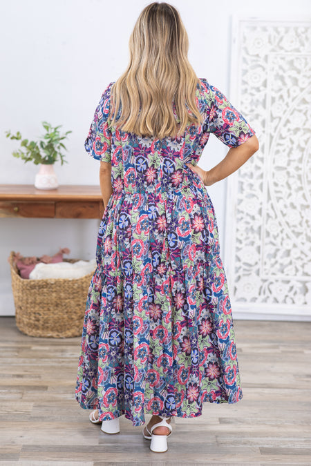 Green Floral Print Cotton Maxi Dress