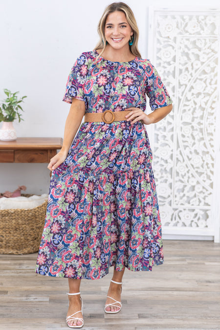 Green Floral Print Cotton Maxi Dress