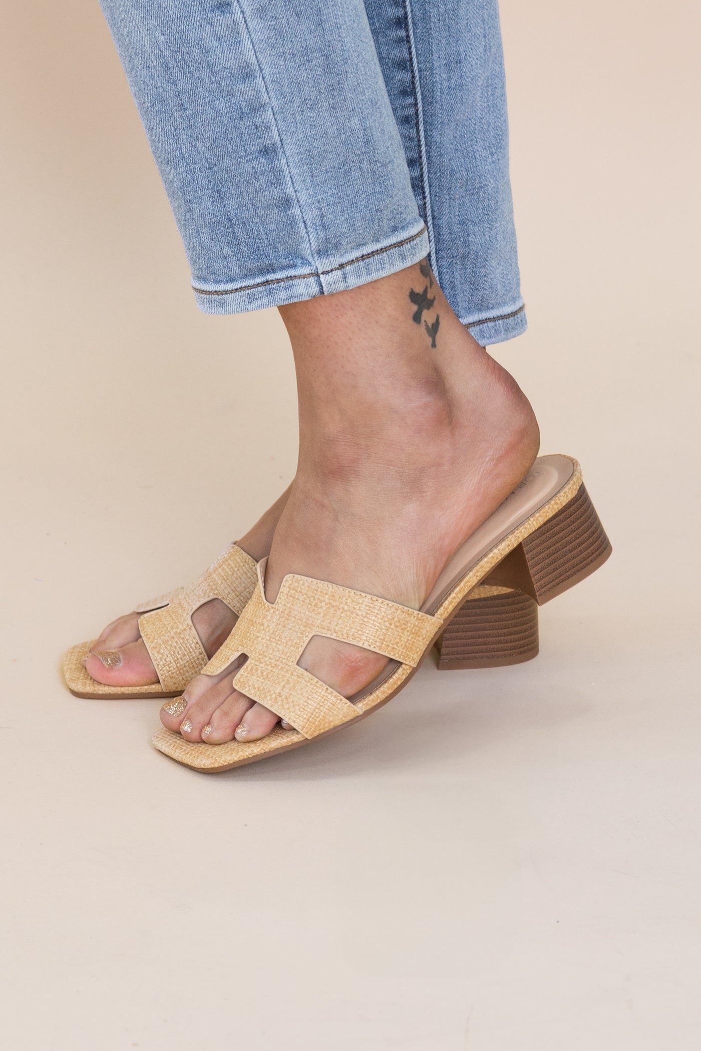 Low Block Heel H Cut Strap Mules