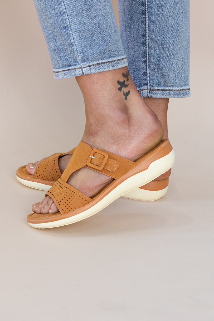 Camel Cushion Buckle Detail Sandal