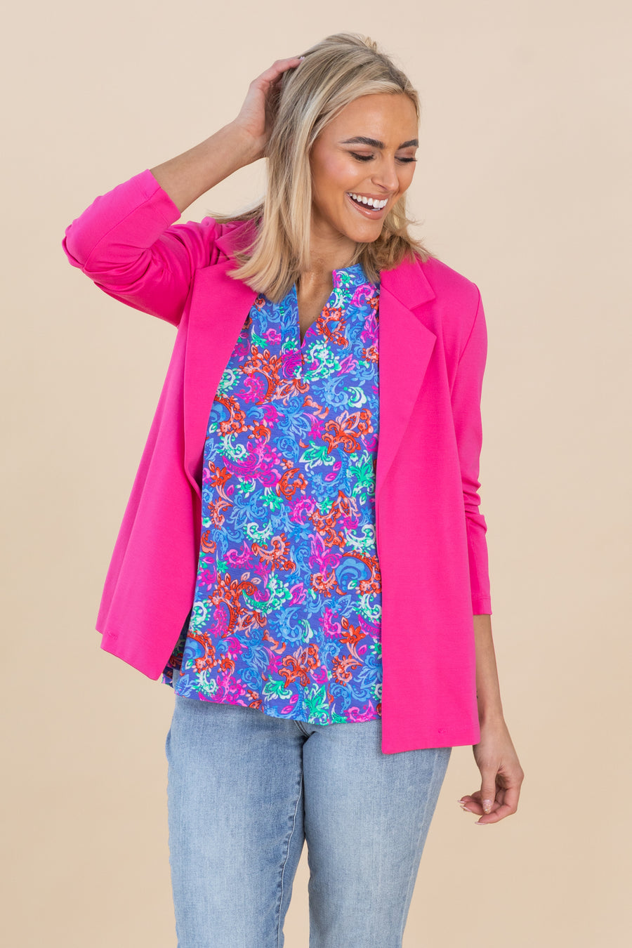 Blue Floral V-Neck Wrinkle Free Lizzy Top