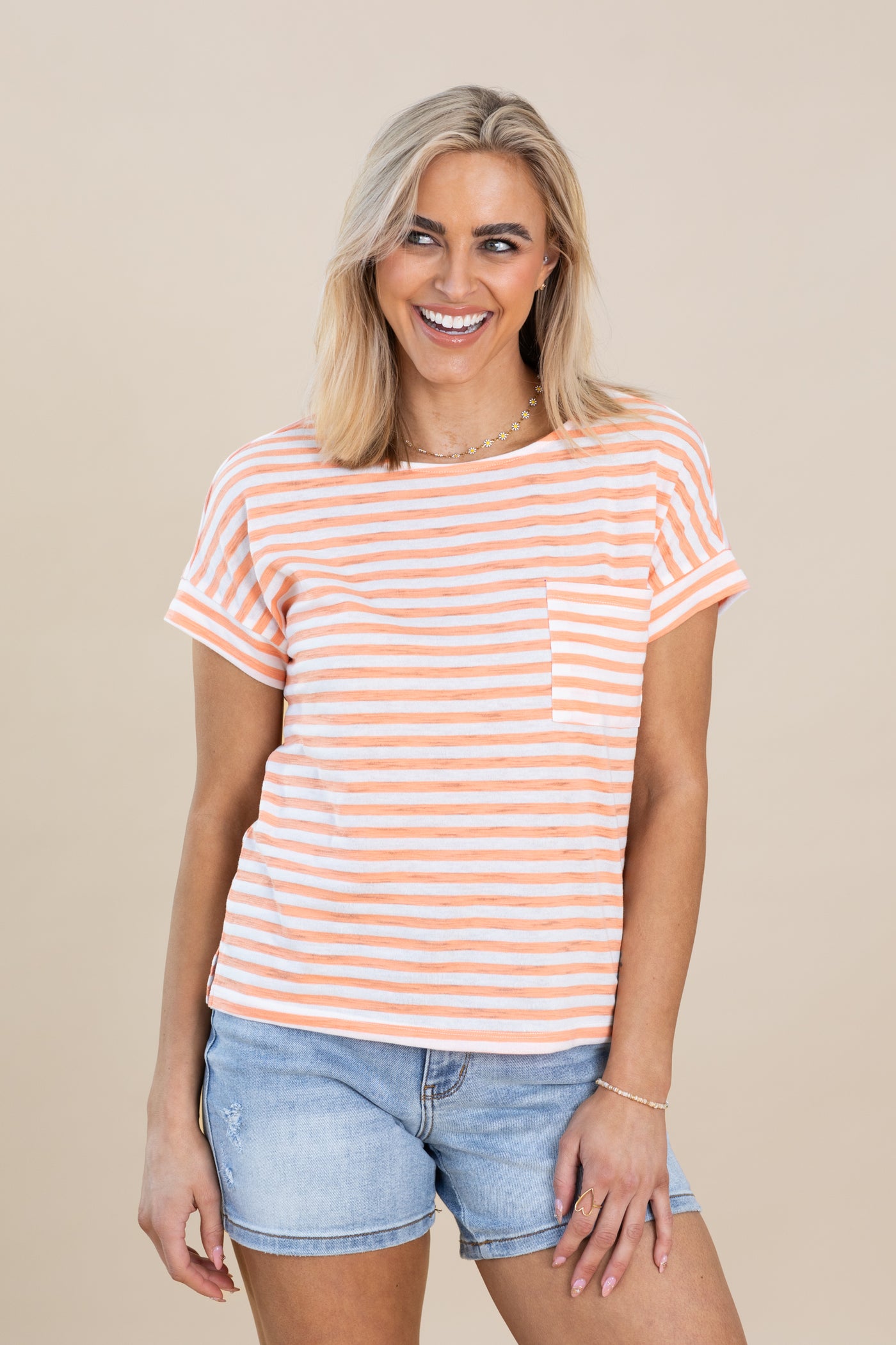 Stripe Pocket Short Sleeve T-Shirts