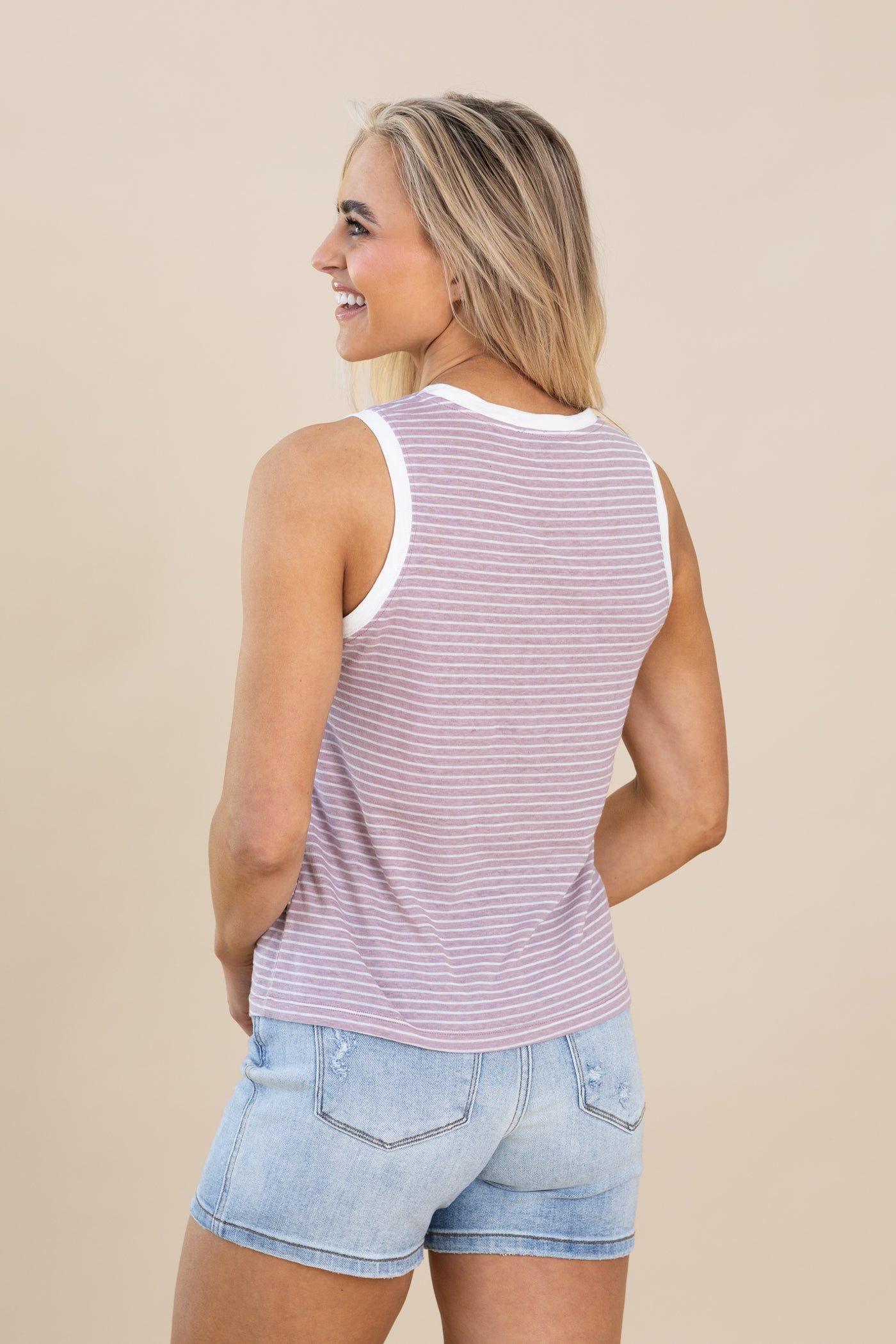 Sleeveless Striped Linen Tank Top