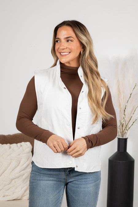 Collar Button Front Lightweight Vest