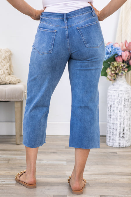 YMI Medium Wash Mid Rise Cropped Wide Leg Jean