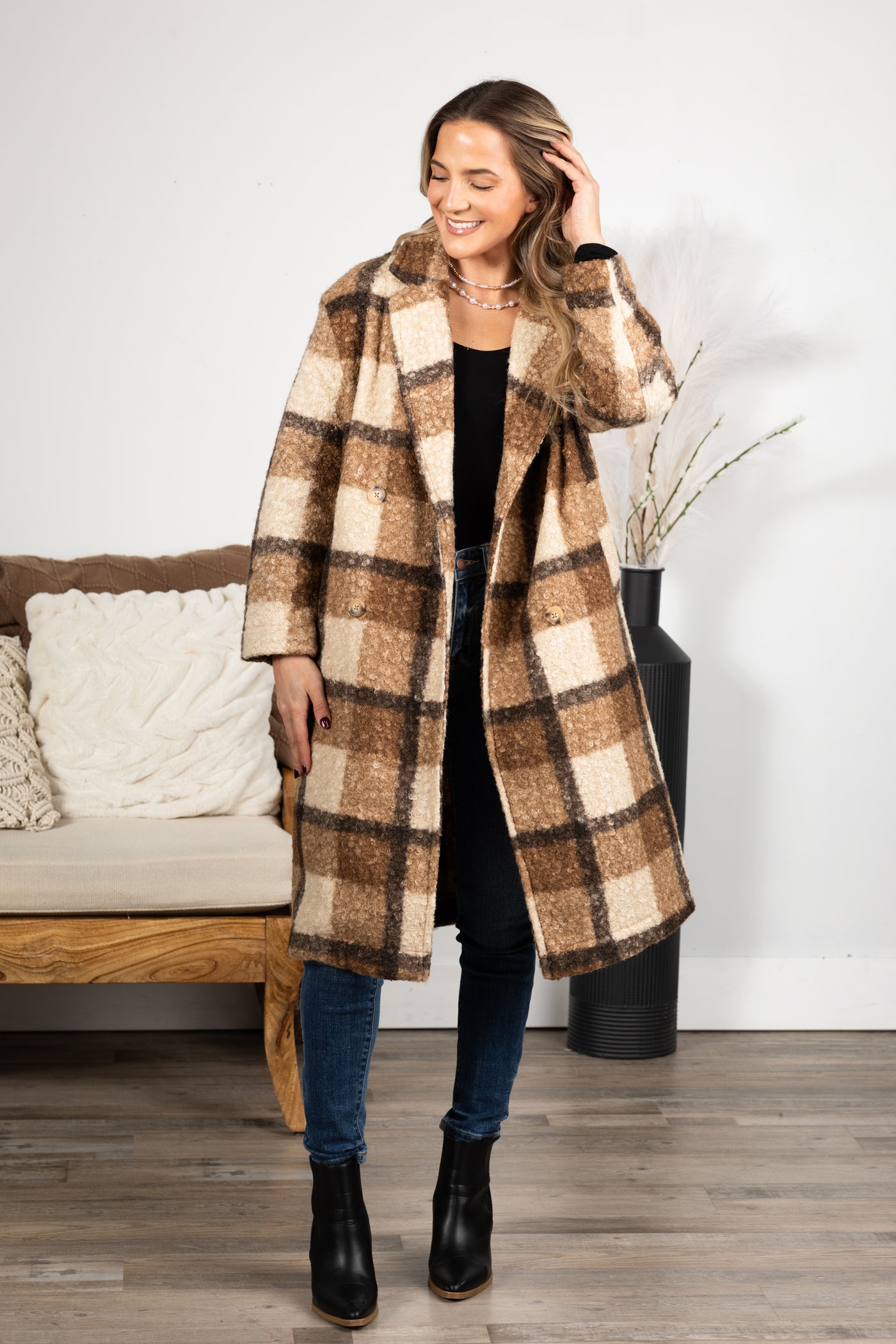 Oversized Plaid Soft Fuzzy Button Down Coat