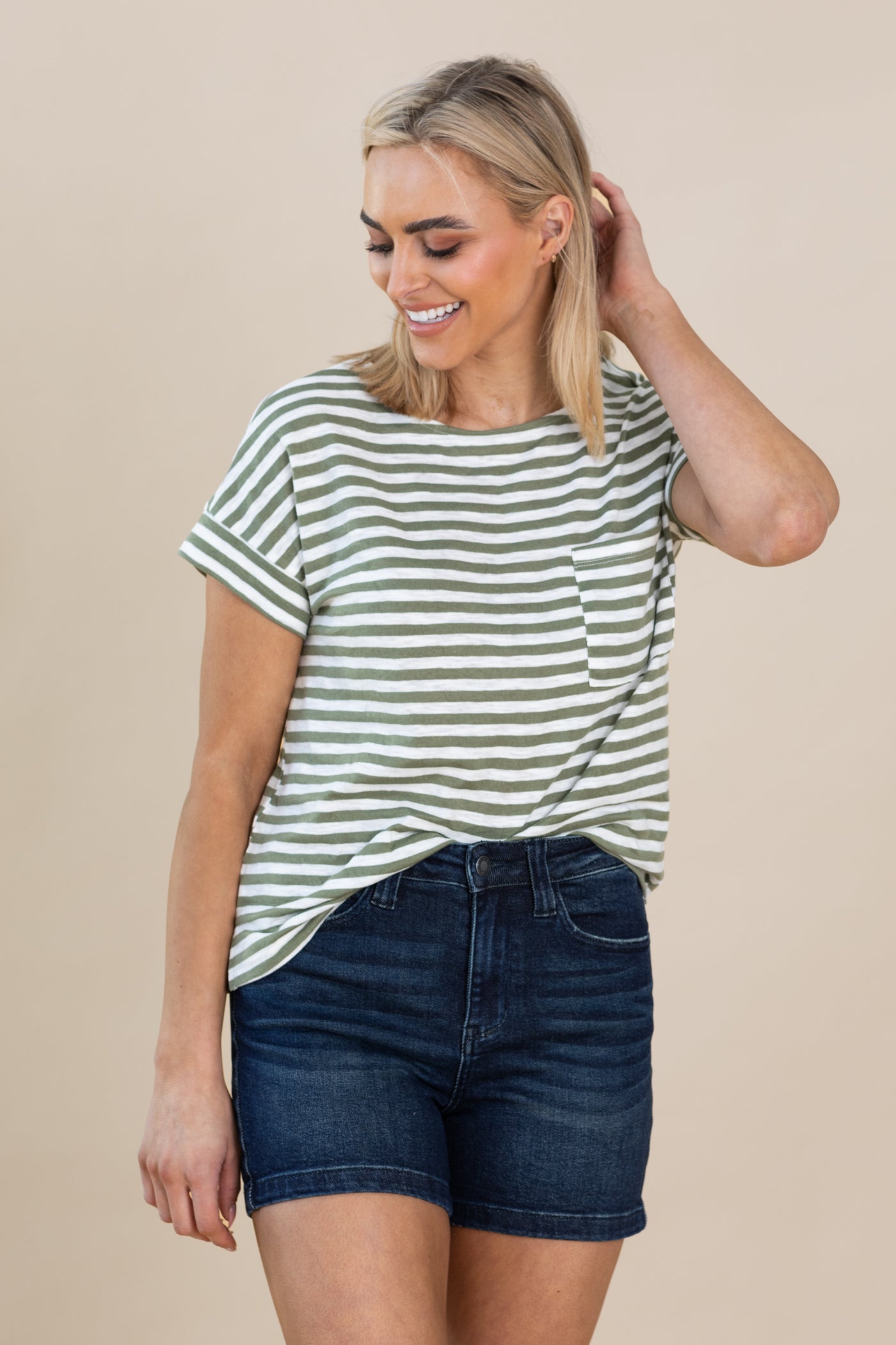 Stripe Pocket Short Sleeve T-Shirts