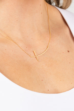 Gold Brushed Side Cross Necklace