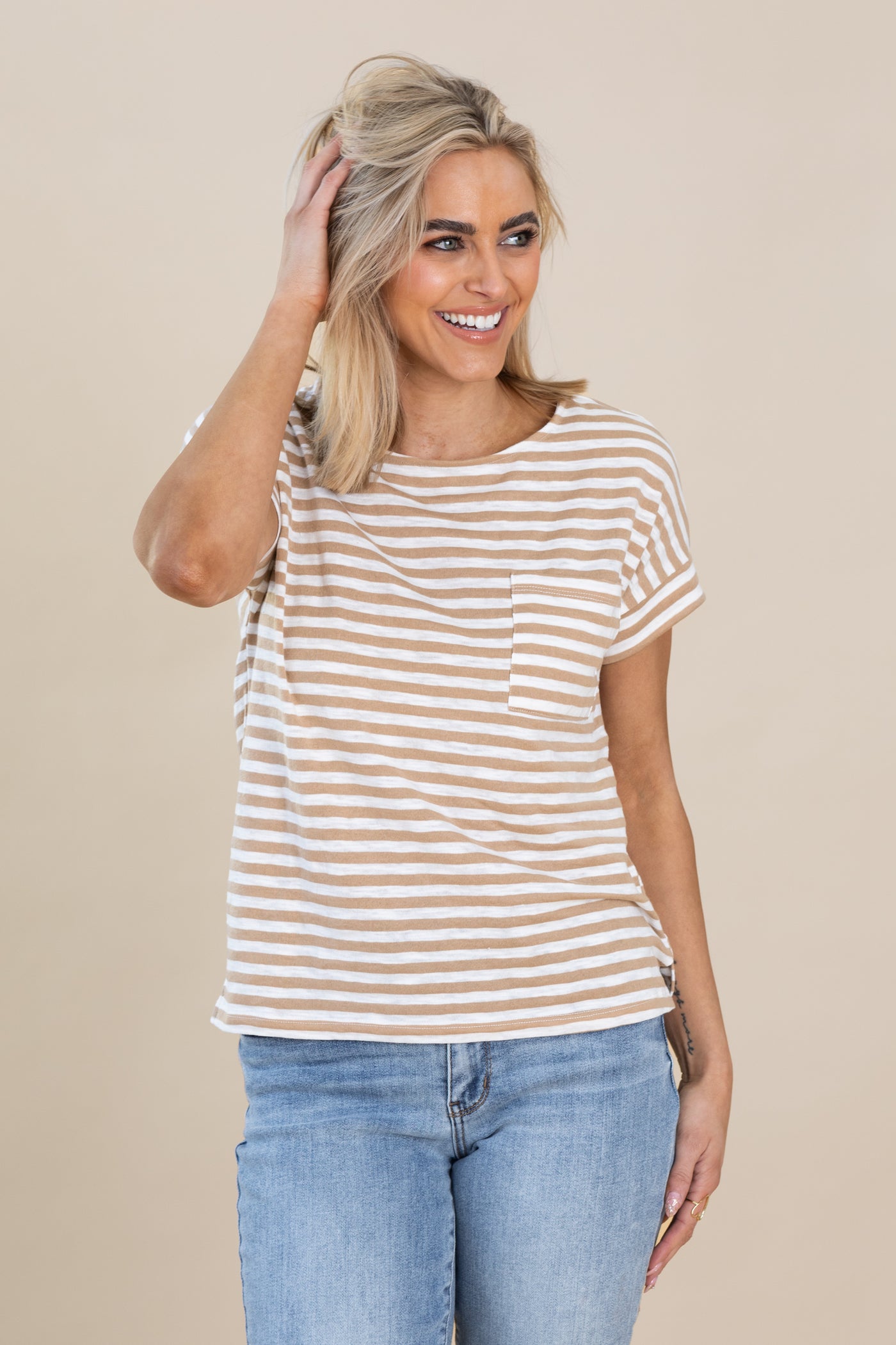 Stripe Pocket Short Sleeve T-Shirts