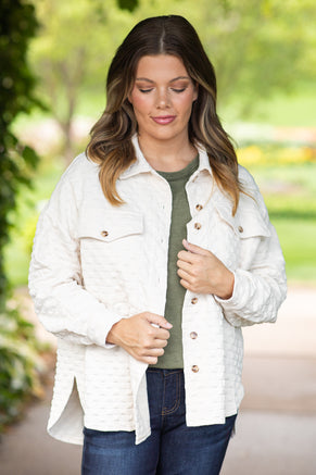 Ivory Textured Knit Shacket