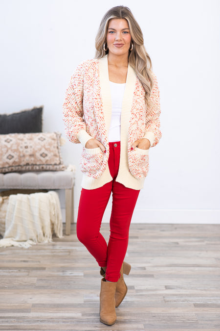 Cream and Rust Marled Cardigan