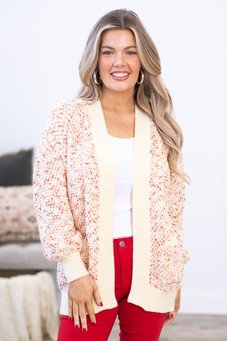 Cream and Rust Marled Cardigan