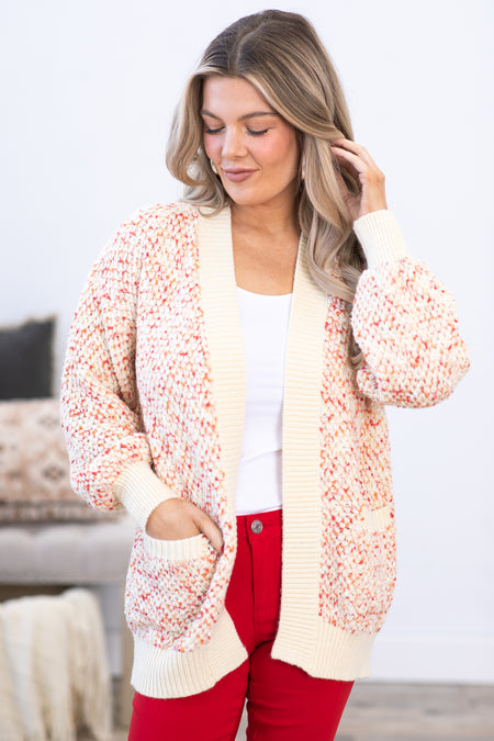 Cream and Rust Marled Cardigan