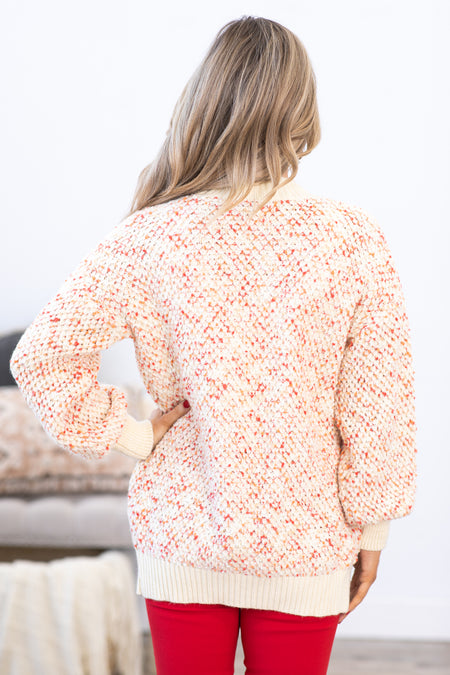 Cream and Rust Marled Cardigan