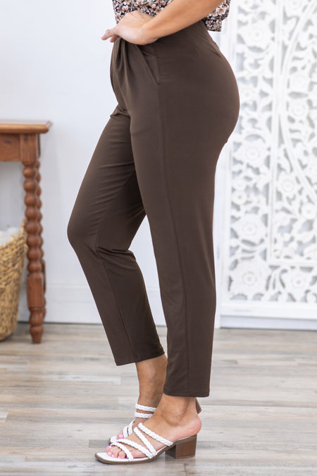 Brown Pull On Tapered Leg Pant