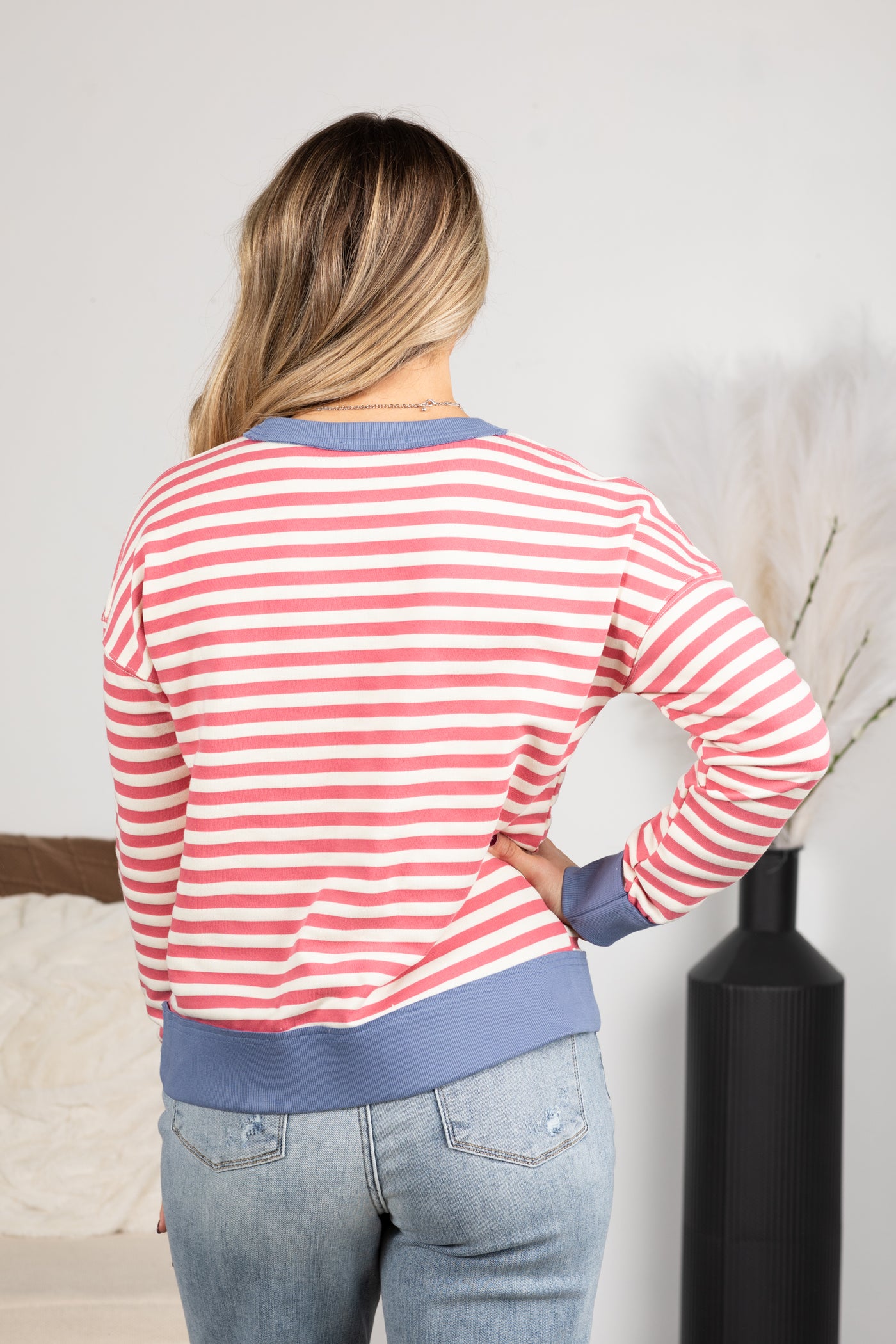 Crewneck Stripe Long Sleeve Knit Top