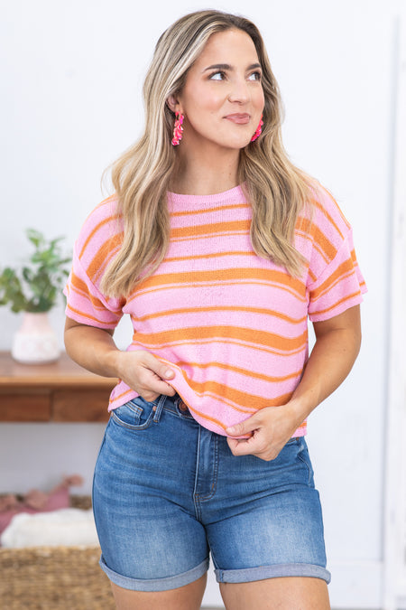 Pink and Orange Lightweight Stripe Sweater