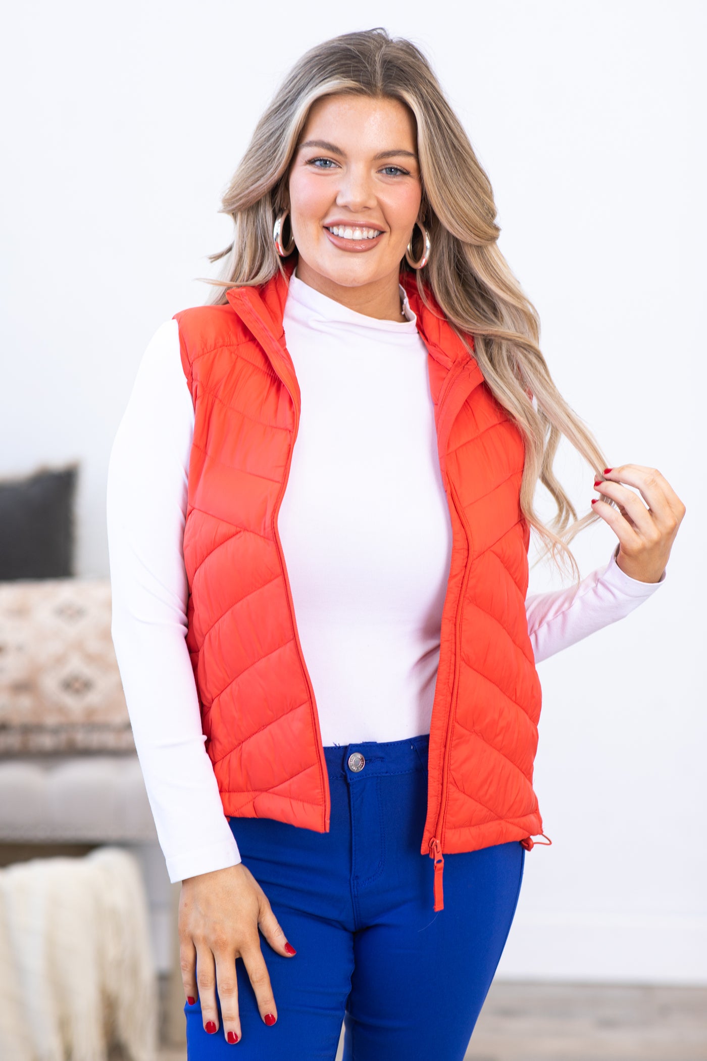 Red Quilted Zip Up Vest