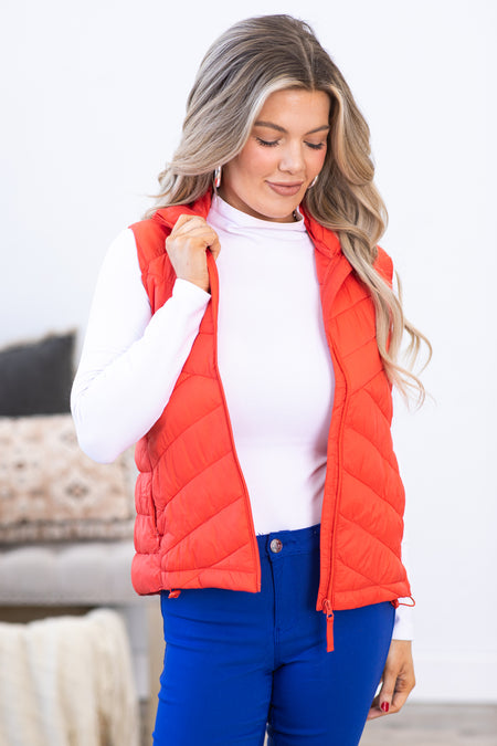 Red Quilted Zip Up Vest