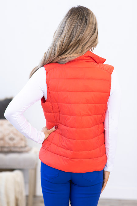 Red Quilted Zip Up Vest