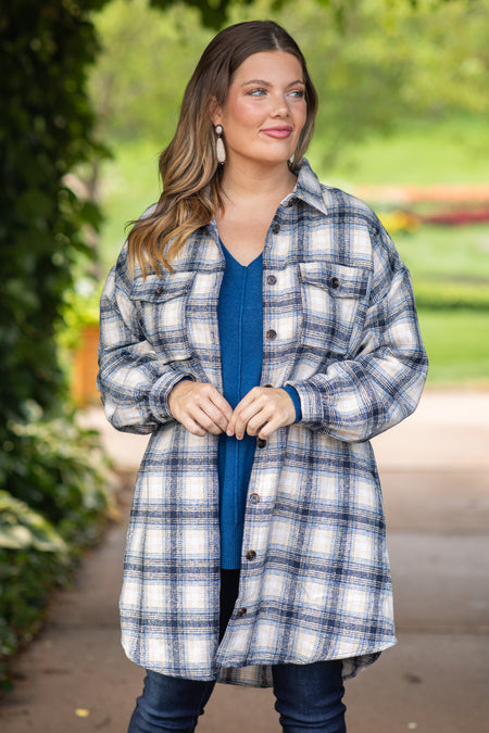 Navy and Off White Plaid Shirt Dress