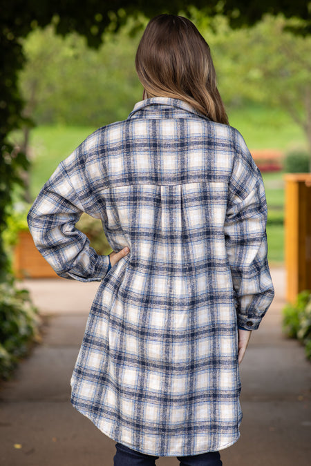 Navy and Off White Plaid Shirt Dress