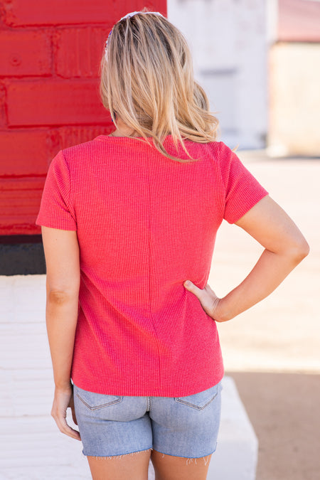 Red Melange Baby V-Neck Waffle Henley Top