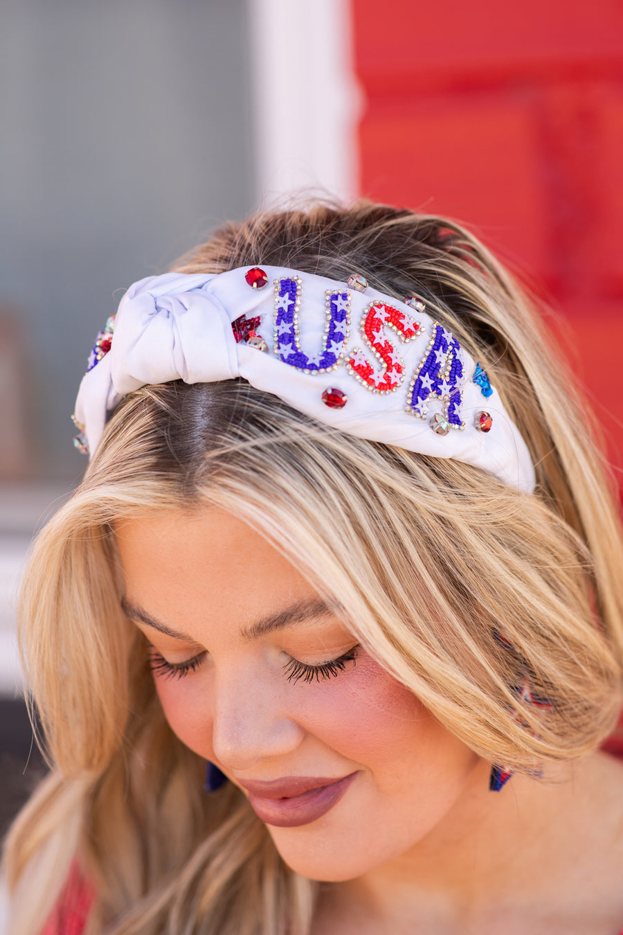 White Seed Bead USA Headband