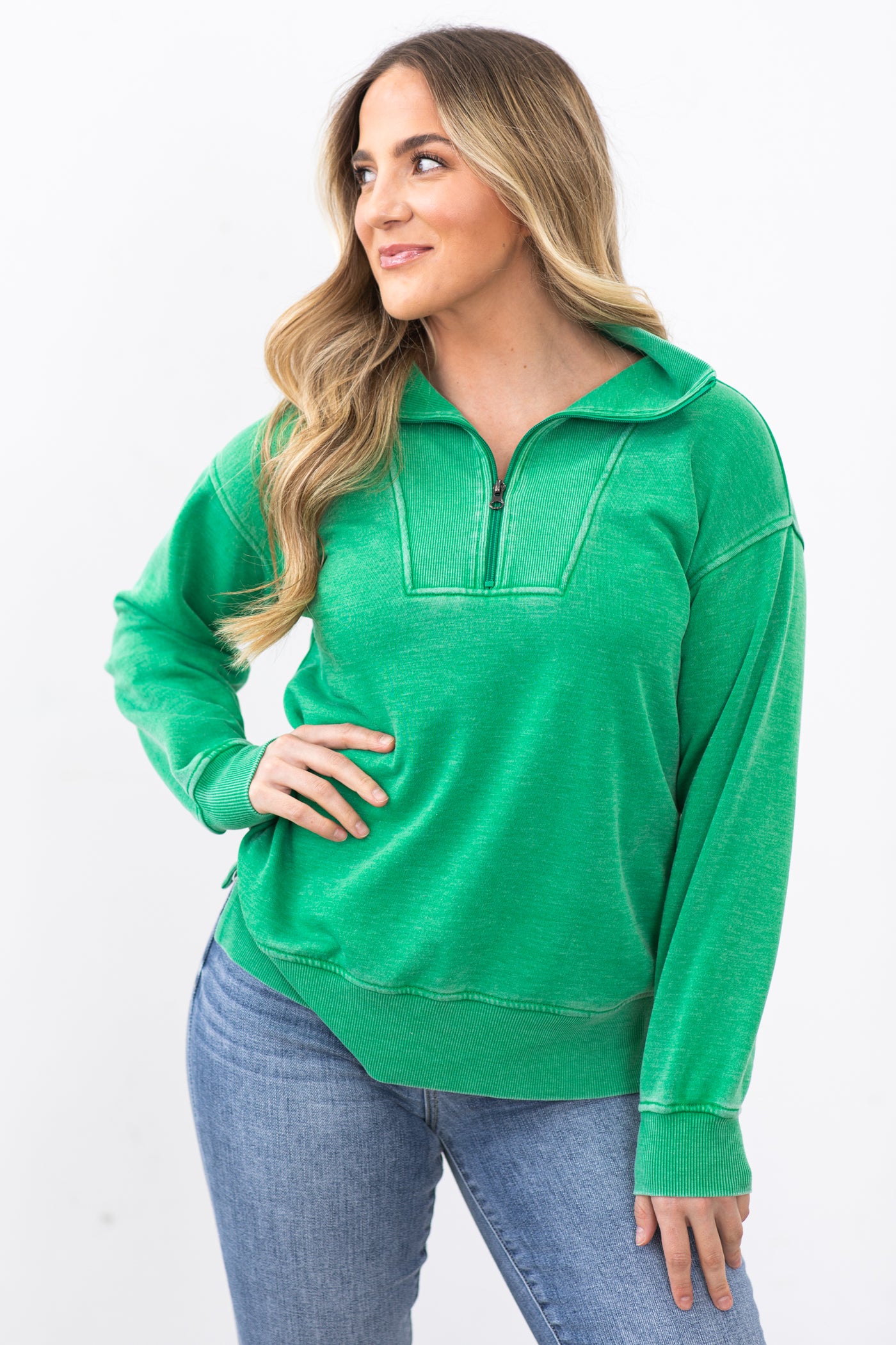 Jade 1/4 Zip Pigment Dyed Pullover