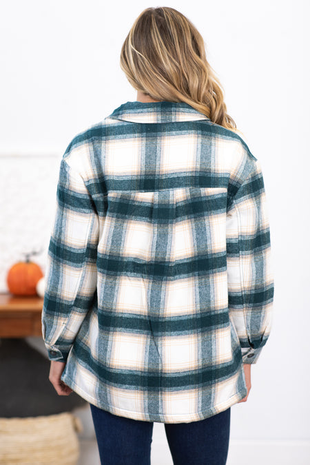 Emerald and Ivory Plaid Sherpa Lined Shacket