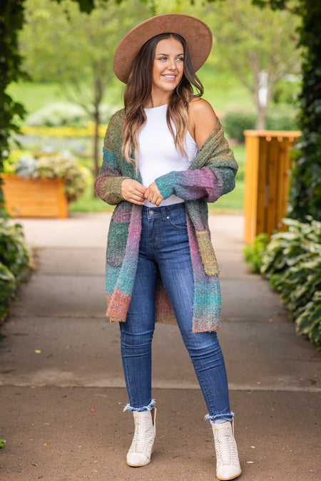 Teal Multicolor Ombre Textured Cardigan