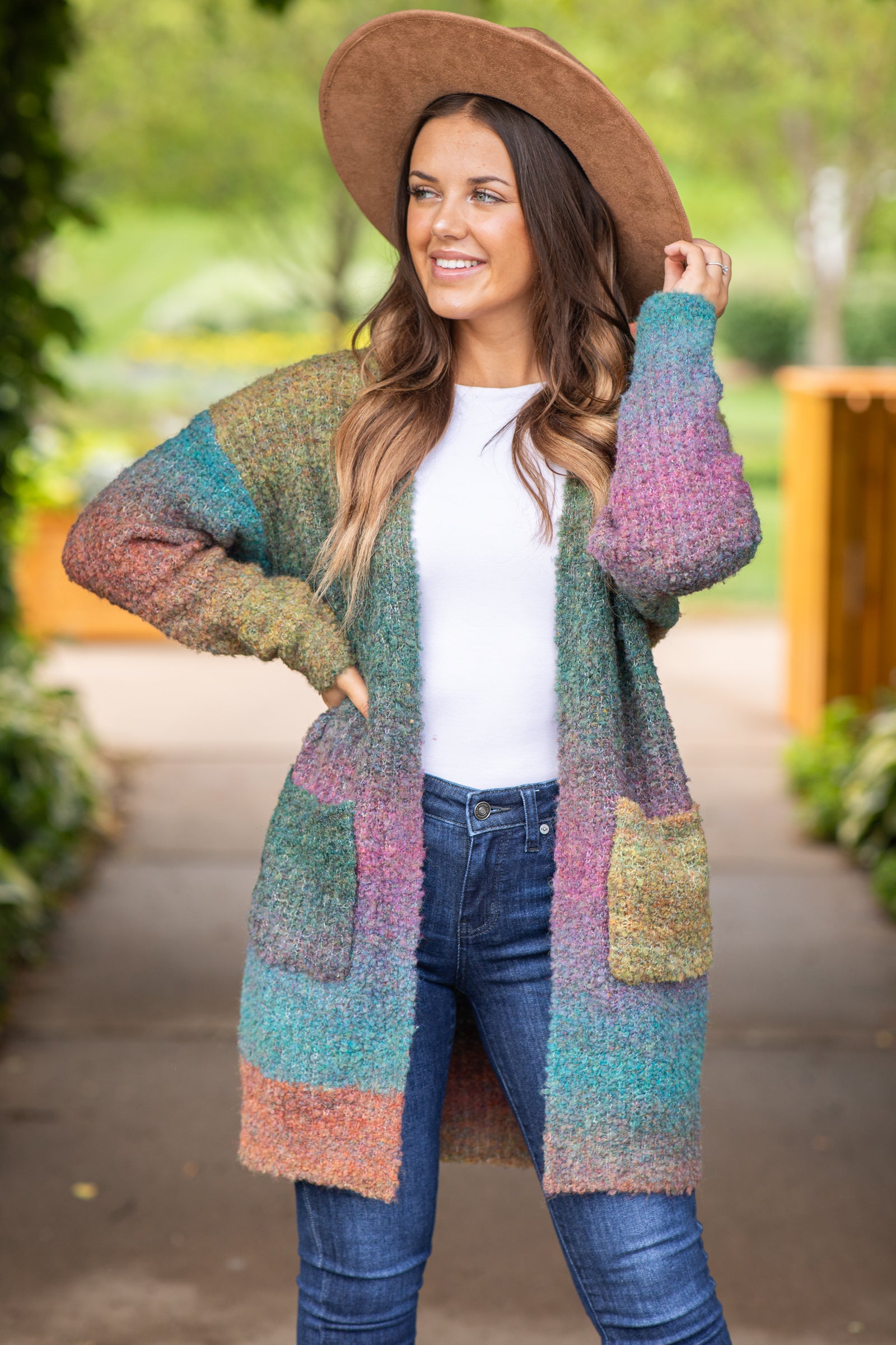 Teal Multicolor Ombre Textured Cardigan · Filly Flair